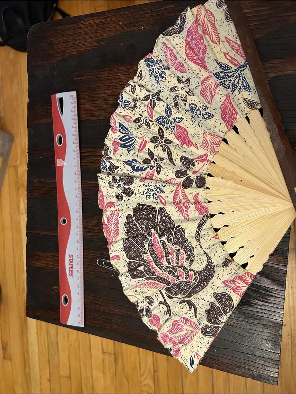Handheld Floral Folding Fan - Pink, Navy & Cream